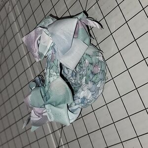 Braided Fabric Basket with Bows on Handle, handmade item